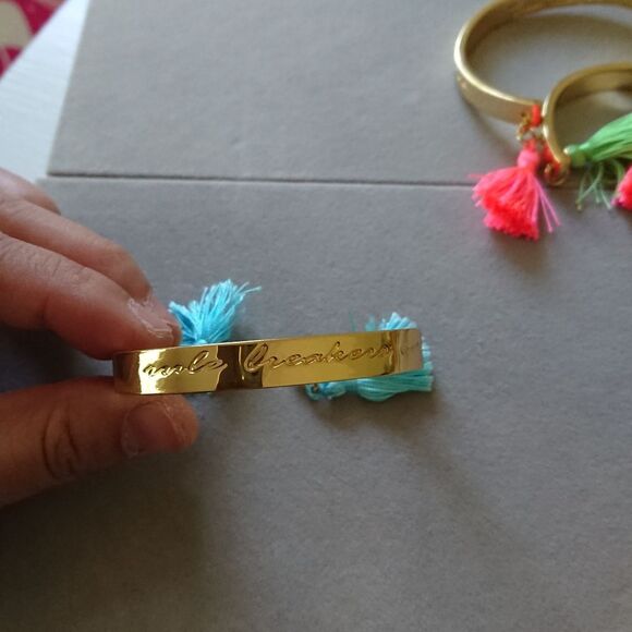 Lilly Pulitzer Gold Plated Tassels Cuff Bracelet x3 Turquoise, pink & blue - Picture 4 of 9